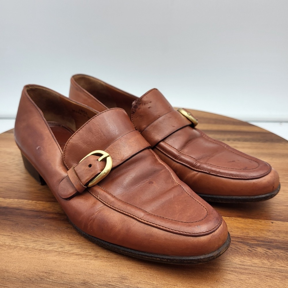 Coach Loafers Womens Size 5.5 M Brown Leather Flats Shoes Buckle Italy - Picture 3 of 16